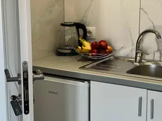 Kitchenette and refrigerator in the Deluxe Double Room with Sea View — thumbnail